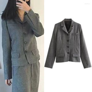 Abiti da donna Blazer aderenti Set per donna Giacche autunnali grigie Tasche frontali moda donna Cappotti Capispalla maniche lunghe chic femminili