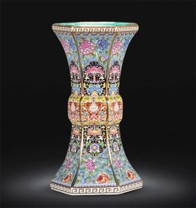 Emalj Qianlong Year of the Qing Dynasty Golden Hexagonal Vase Antique Porcelain Collection 2109131118674