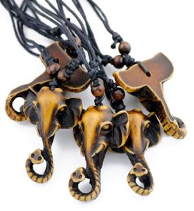 Fashion Jewelry Whole lot 12pcs Imitation YAK BONE Carved Brown Lucky Elephant Pendants Necklace Amulet Gifts DROP MN4550494