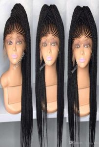 Africa American Box Trecce Parrucca per capelli Parrucca frontale in pizzo Densità 200 Parrucca in pizzo sintetico per capelli di colore nero per donne nere Shippp2677779