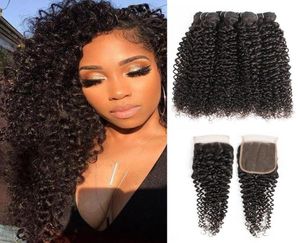 Brasilianische Jerry Curl-Haarbündel mit Verschluss, natürliche Farbe, 4 Bündel mit 4 x 4-Spitzenverschluss, 1028 Zoll, Remy-Echthaarverlängerungen 6382960