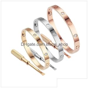 Love Mens Bracelets Designer Bangle Women Titanium Steel Swurdriver Gold Sier Rose Valentine Day Prezent dla dziewczyny biżuterii DHJ6C