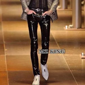 Pants Spring Summer Men's Plus Size Super Soft Black Singer Patent Leather Mirror Pants New Hip Hop Personality Male Fashion Trousers