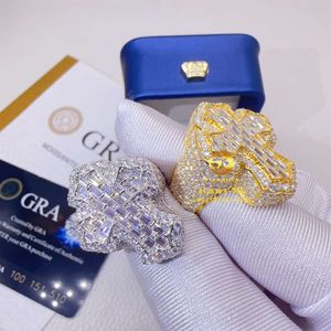 Neu eingetroffen Gra-Zertifikate Pass Diamond Tester Weißgold vergoldet 925 Silber Hip Hop Vvs1 Moissanit Diamant Kreuz Ring Mann