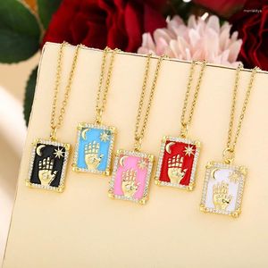 Pendant Necklaces 2024 Vintage Stainless Steel Tower Palm Star Moon Necklace Charm Women's Colorful Drop Jewelry Party Gift