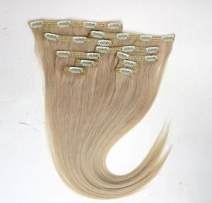 120g 10pcs1set clip in hair extensions 18 20 22inch 613Bleach Blonde Straight Remy human hair Top Quality3556912