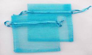 100 PCSLOT TURQUOISE BLUE ORGANZA FAVER BAGE WEDDING JEWELRY PACKAGING Pouches素敵なギフトバッグDIY FACTORY2884130