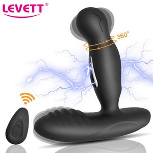 Electric Shock Prostate Massager Vibrators For Men 360 Rotate Butt Anal Plug Vibrator Male Wireless Thrusting Sex Toys 240102
