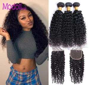 Kręcone Virgin Hair Bundle z zamknięciem ludzkie włosy Zamknięcie z koronkowym zamknięciem