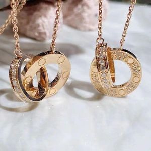 Kedjor High Edition Classic 18K Rose Gold Double Ring Necklace Light Luxury Love Full Diamond Clavicle Chain Jewelry Gift