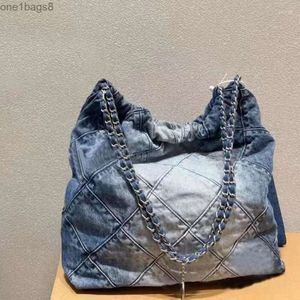Sacos cosméticos casos sacos de ombro moda denim saco luxo grande tote para mulheres designer correntes grande senhora cruz corpo azul bolsas
