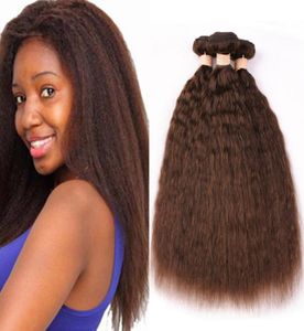 4 chocolate marrom kinky em linha reta malaio cabelo humano tecer pacotes 3 pçs médio marrom extensões de trama do cabelo virgem grosso yaki hai4150728