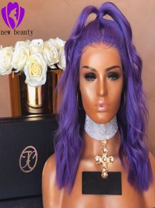 part fashion cosplay style short bob Wigs preplucked natural hairline Soft Purple Wavy Synthetic Lace Front Wig for Women5769748