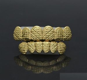 Стоматологические грили Diamond Grillz из настоящего золота с покрытием в стиле хип-хоп в форме решетки для зубов Grillz Top Bootom Groll Set с Sile Fashion Party5103693