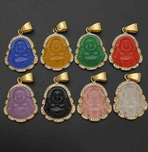 VAF Hela grönt guld Jade Buddha Mini Small Pink Orange Lavender Collier Budda Bhudda Buddah Stone Pendant Necklace6528205