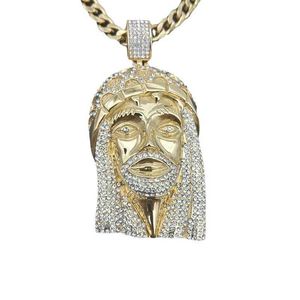 Joias Temu Hiphop em liga colorida preservando pingente de Jesus com diamante completo banhado a ouro