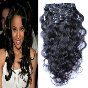 10 to 26 inches Body Wave Brazilian Nonremy Hair 1B Natural Black Color Human Hair clip in human hair extensions 100g 10pcsLot 4531533