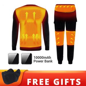 Winter Heated Underwear Fleece Lined Heating Thermal Underwear Set USB Electric Heated T-Shirts Pants Battery Powered Ski Wear 231229