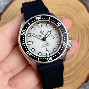 손목 시계 Tandorio 37mm 다이버 시계 S NH36 자동 남성 손목 시계 주중 120 클릭 베젤 플랫 Sapphrie 유리 와플 밴드 블랙 인덱스