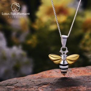 Lotus fun momen real 925 prata moda jóias adorável mel abelha pingente sem colar corrente para mulher gota inteira v255l