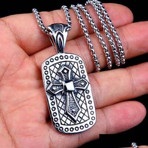 Pendant Necklaces Retro Cross Id Necklace Pendant Stainless Steel Chain Ancient Sier Hip Hop Necklaces For Men Fashion Fine Jewelry Dr Dh09J