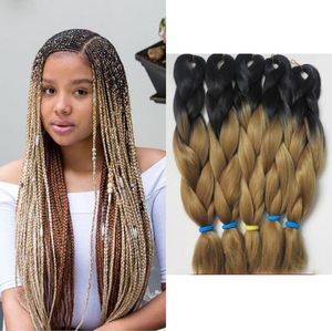 Ombre Kanekalon Trança de Cabelo 1B30 Dois Tons Ombre Cor Sintética Jumbo Tranças de Cabelo Inteiro Crochê Extensão Do Cabelo Dobrado 24 I9274039