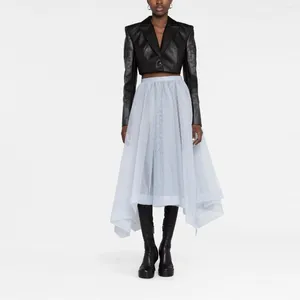 Skirts Special Designed Asymmetrical Tulle Women Maxi With Organza Wave Cut See Thru Ankle Length Tutu Skirt