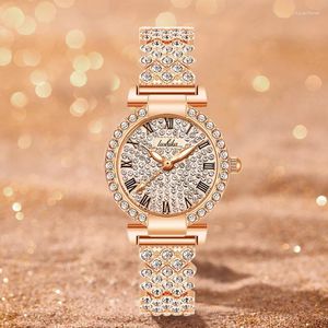 Orologi da polso Orologi impermeabili di lusso con strass eleganti Orologio con puntatore rotondo per donna ragazza