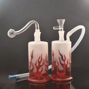 1 Ställer in Mini Glass Oil Burner Bong Hookah Frosting Rökning Vattenrör med Raging Fire Recycler Dab Rig med glasoljebrännare Pipe BJ