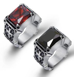 Moda de alta qualidade hiphop vermelho/preto grande strass pedra motociclista masculino prata aço inoxidável punk design anel 7-12 #4532681