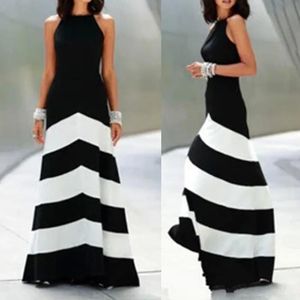 Elbiseler Toptanesummer Style Oneeck kolsuz moda siyah beyaz çizgiler eklemek seksi uzun maxi parti elbise vestidos ücretsiz kargo