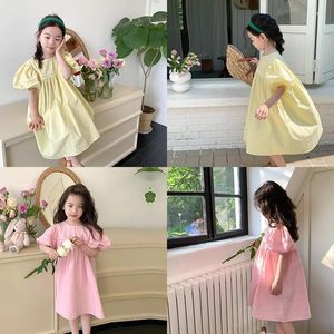 Abiti da ragazza per ragazze con maniche a palloncino scavate da principessa per bambini coreani - abito estivo in cotone sottile stile occidentale semplice