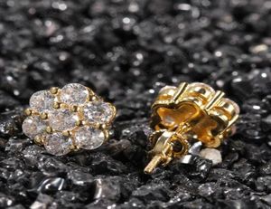 18K Gerçek Altın Hiphop CZ Saplama Küpeler Erkekler için Kadın ve Kız Hediyeleri Elmas Küpe Çıtaları Punk Jewelry5069665