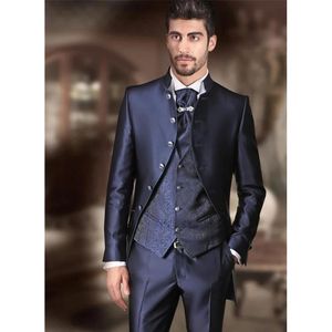 Jackets New Formal Men Suit Navy Blue 3 Piece(jacket+pants+vest) Wedding Suits for Male Jacquard Slim Fit for Groom Custom Set