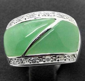 Natural Green jade 22X16mm Silver Marcasite Ring Size 789105028001