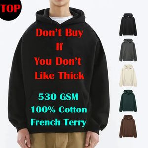 530GSM 100% Cotton French Terry High-end Heavy Weight Fashion Winter Pullovers Casual Thick Drop-Shoulder Sweatshirt Hoodies 231229