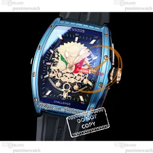 Cvstos Desafio Orgulho da Turquia Relógio Masculino Automático DLC Azul Aço Esqueleto Dial Pulseira de Borracha Edição Limitada Reloj Hombre Relógios Puretime A1