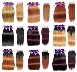 Whole Colored Hair 3 Bundles with 4x4 Lace Closure Hair Vendors Brazilian Straight Human Hair Weaves Natural Black Pure Ombre 7540856