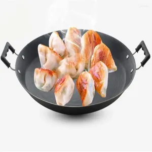 Patelnie płaskie dolne podwójne uszy żeliwna patelnia staroświecka manual bez powłoki Krepa Kotarnia Zakotowanie Non Stick Egg Chinese