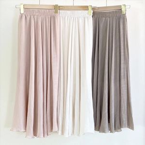 Skirts Women Linen Cotton Long Elastic Waist Pleated Maxi Beach Boho Vintage Summer Clothes Faldas Saias