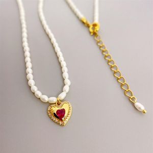 Heart Charm Pendant Necklace Little Pearls Chain Seed Beads Necklaces233U