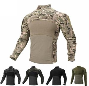 Men039s camuflagem tático t camisa zip bolso manga longa algodão respirável g3 combate sapo camisa camisas de treinamento dos homens tshirt p74117317036