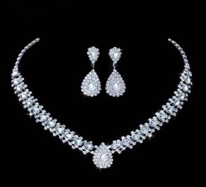 Luxurious Wedding Jewelry Sets for Bridal Bridesmaid Jewelery Drop Earring Necklace Set Austria Crystal Whole Gift50763337704199