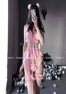 Lingerie Sexy Bonito Babados Brancos Rendas Senhoras Kawaii Babydoll Lolita Mulheres Definir Menina Macia Pijama Preto Rosa Trajes Cosplay CX20079975429