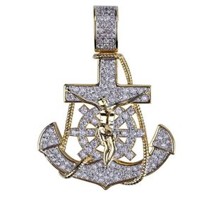 Nuovo arrivato ciondolo con collana di ancoraggio placcato oro 18 carati con catena da tennis da 4 mm catena con corda ghiacciata gioielli da uomo con zirconi completi2509978