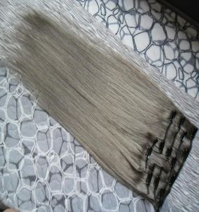 Grå hårförlängningar Klipp i mänskliga hårförlängningar 100g 7pcslot Straight Grey Human Hair Extensions4995673