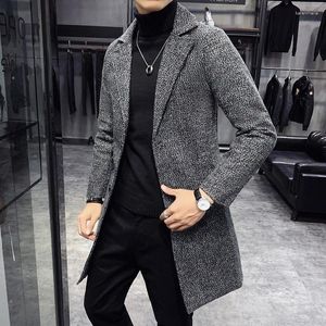 Giacche da uomo Giacca spessa con cappotto lungo in lana e cotone per l'autunno inverno Capispalla caldo slim fit per giovani in stile coreano