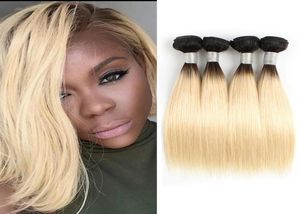 1B 613 Ombre Biondi Fasci di capelli umani Stile Bob corto 1012 pollici 50gbundle Capelli vergini brasiliani Estensioni dei capelli umani Remy2925621