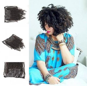 Belo afro kinky encaracolado virgem cambojano grampos de cabelo Ins 7pcsset clipe preto em extensões de cabelo cabelo humano real 120gset GEASY5360834