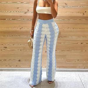 Women's Pants Aopeiya-2024 Official Store Autumn Fashion Wave Pattern Color Block Knitted High Waist Wide Leg Casual